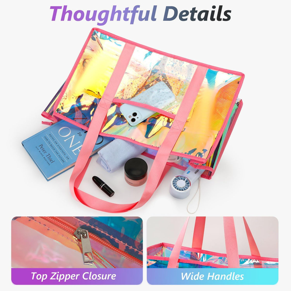 Clear Beach Tote Bag for Women, Sandproof Beach Bag