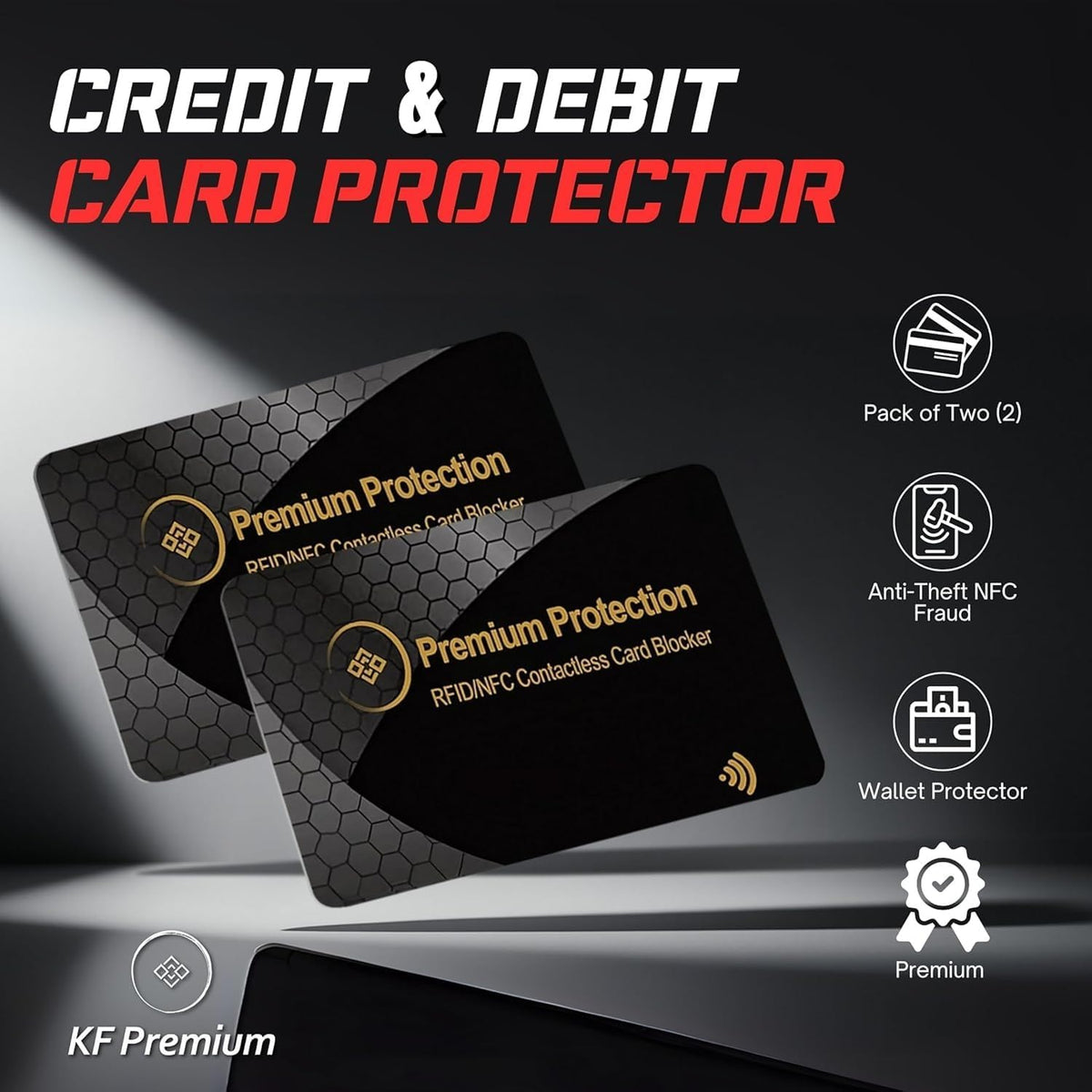 RFID Blocking Card (2 Pack) - 0.9mm Ultra Thin Debit & Credit Card Protector - One Card Shields Your Whole Wallet - Anti Fraud Contactless NFC Wallet Defender for Travel & Passport
