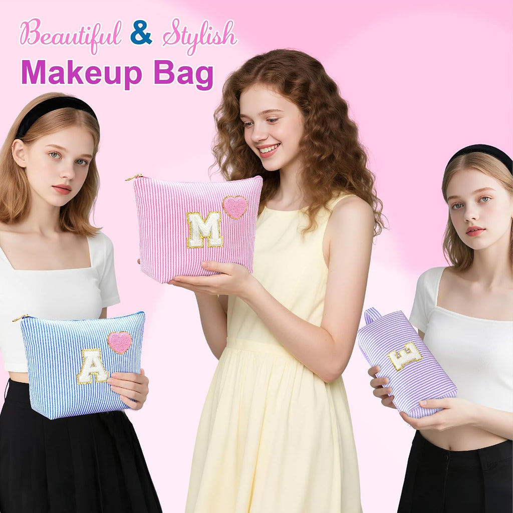 Personalized Initial Makeup Bag Pouch Cute Preppy Makeup Organizer bag