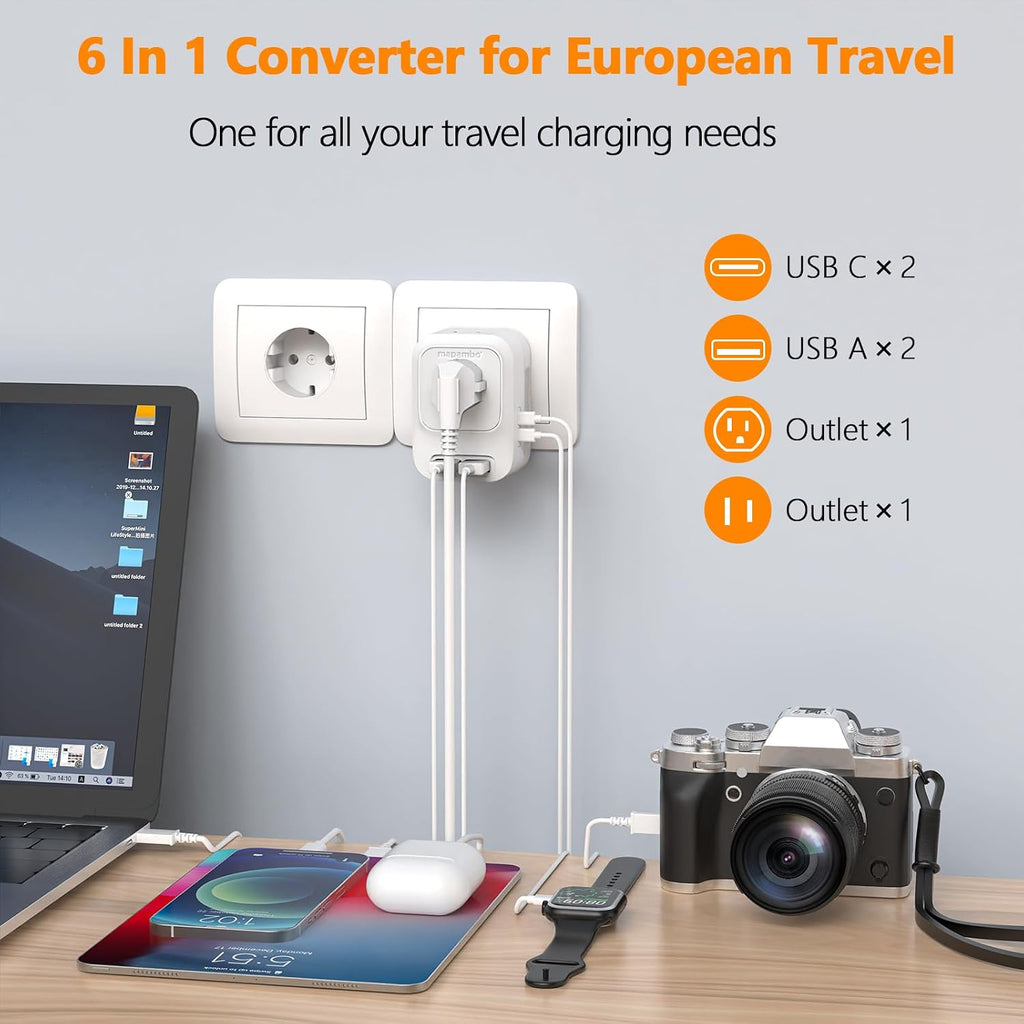 220V to 110V Voltage Converter US to Europe Travel Adapter Fast Charging