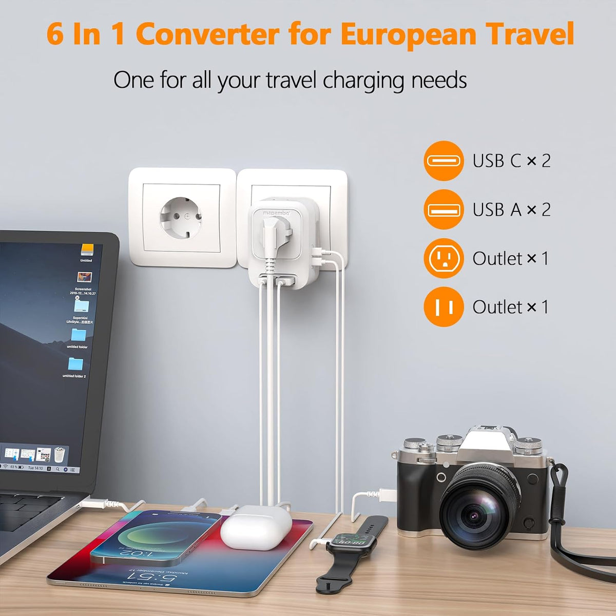220V to 110V Voltage Converter US to Europe Travel Adapter Fast Charging