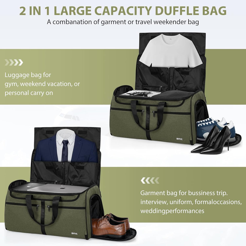 IBVIVIC Convertible Garment Bags for Travel, 50L Travel Garment Bag, Green