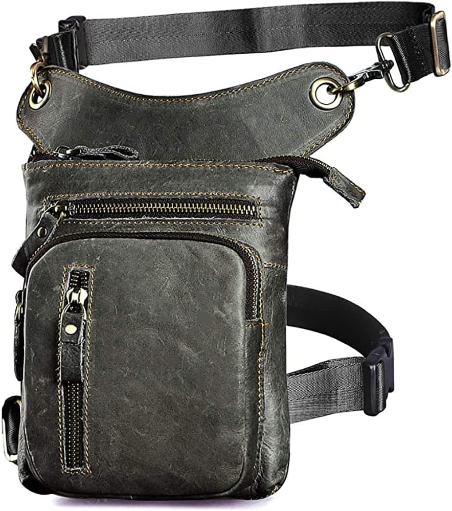 Le'aokuu Mens Genuine Leather Outdoor Sporting Hicking Waist Hip Pack Messenger Shoulder Drop Leg Thigh Bag Pouches For Women G1011 (G1011 Grey)
