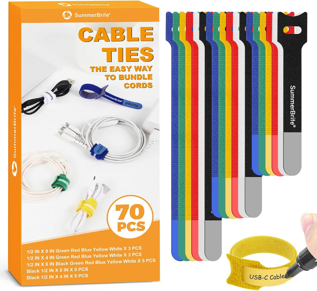 Cable Ties with Writable Labels, Multi-Color, 70 PCS Assorted 4, 6, 8 IN