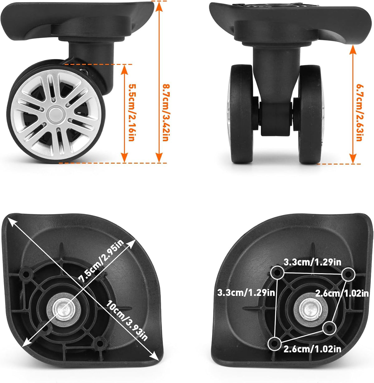 1 Pair Luggage Replacement Wheels, Rubber Suitcase Repair Casters EA150
