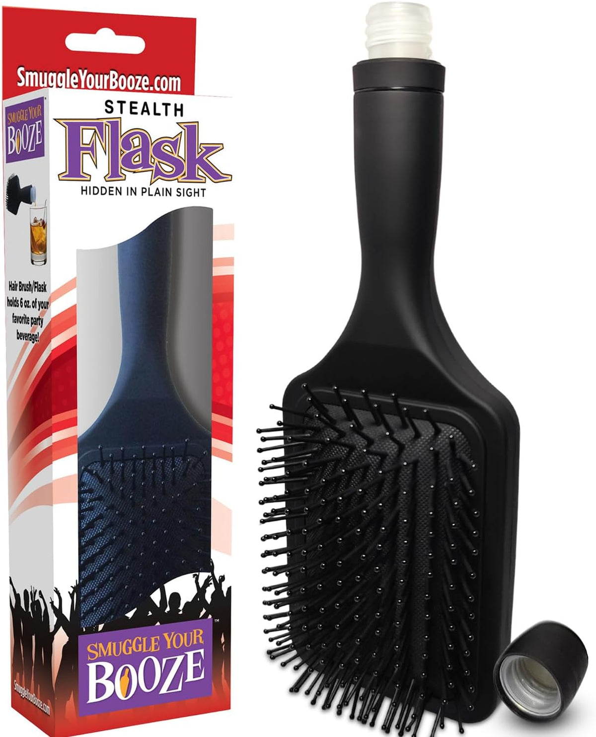 Hidden Paddle Hairbrush Flask by Smuggle Your Booze - 6 oz Secret Hair Brush BPA-Free Flask for Liquor Disguise for Women | Party Women’s Discreet Alcohol Travel Flasks for Cruises, Concerts, Festival