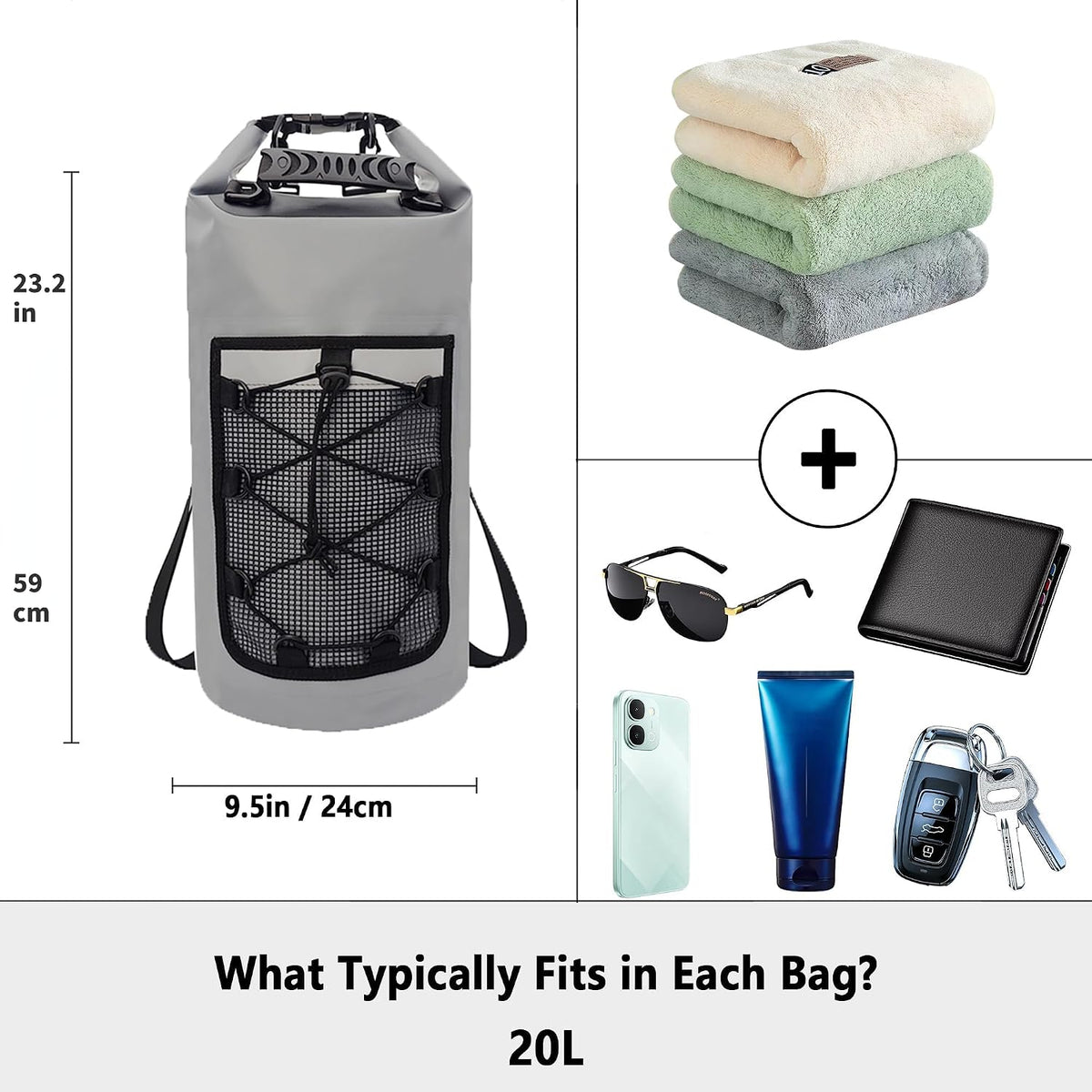SHENDU 20L Roll-Top Waterproof Dry Bag Backpack for Kayaking Hiking(gray)