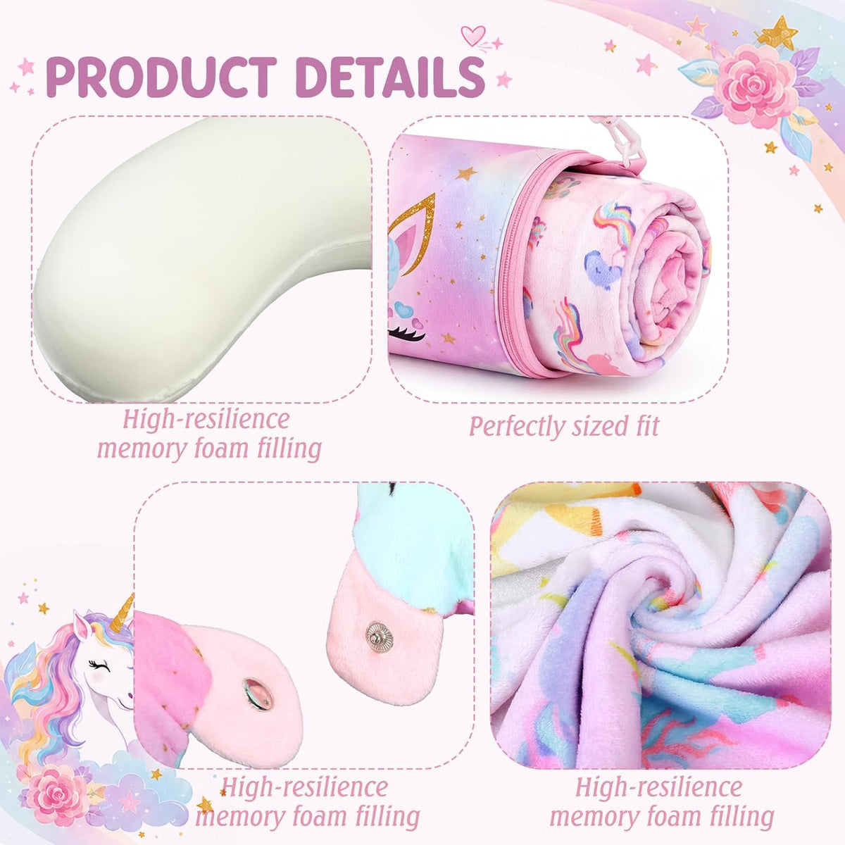 Moukeren 4 Pcs Christmas Unicorn Travel Pillow Blanket Set for Women Girls