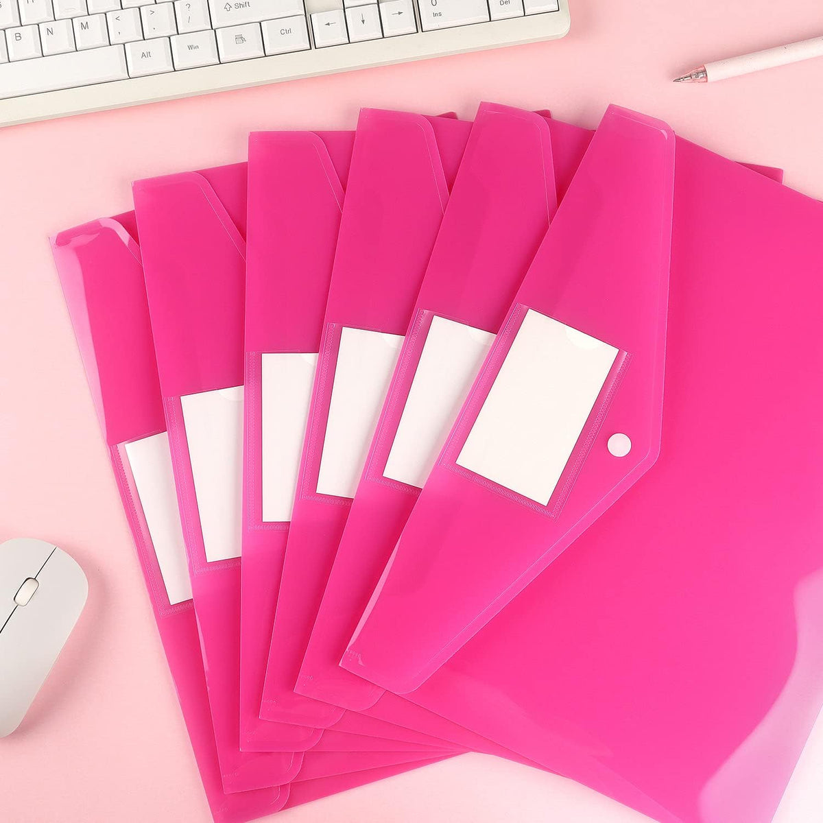 6 Pack Clear Document Folders Plastic Envelopes, A4 Size, Pink