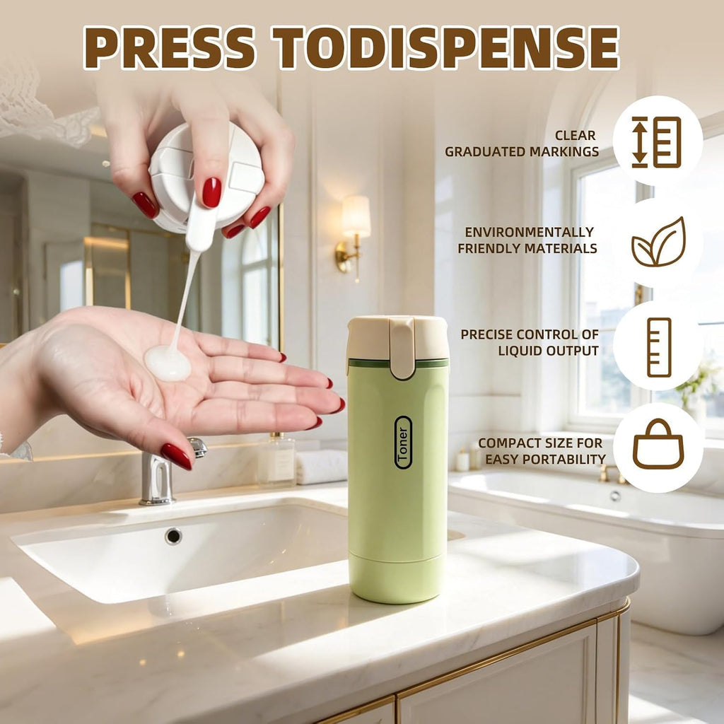 4 in 1 Travel Dispenser Bottle, Leakproof Travel Size Toiletries Holder, Refillable Portable Containers for Shampoo Lotion Conditioner Cream Transparent with Label (Green)