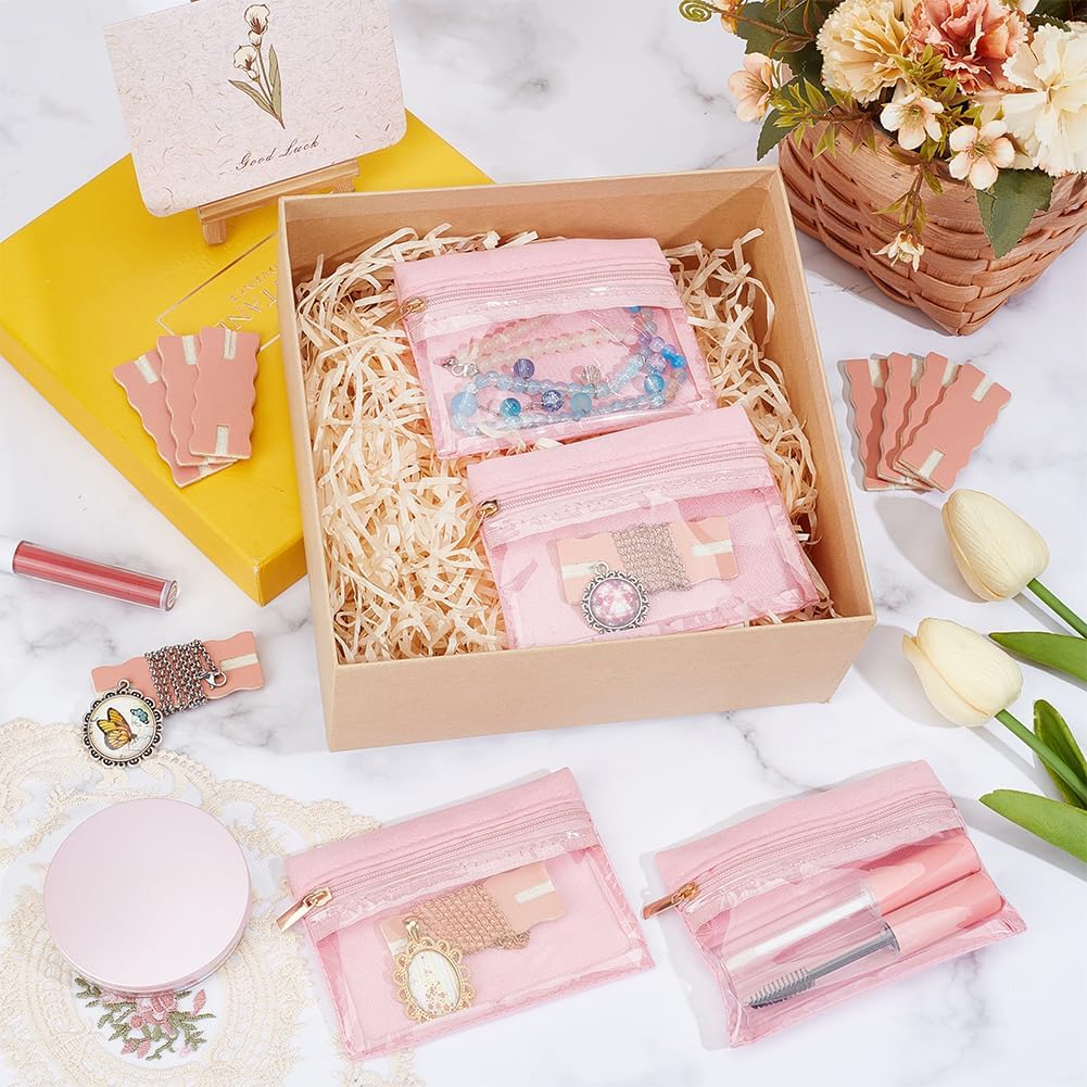OLYCRAFT 10Pcs Pink Portable Tangle-Free Necklaces Organizer with 4Pcs Bags Tangle-Free Jewelry Organizer Necklace Card Holder Universal Jewelry Storage Case for Home Travel Chain Necklaces Storage