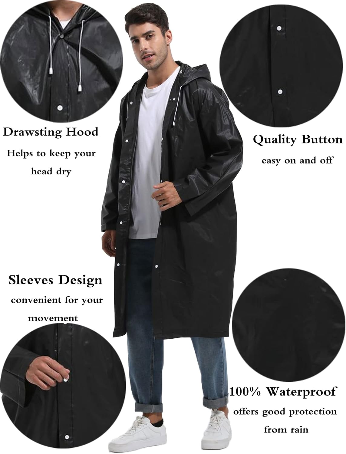 2PCS Borogo Rain Coats for Adults - Reusable Rain Jackets for Men & Women