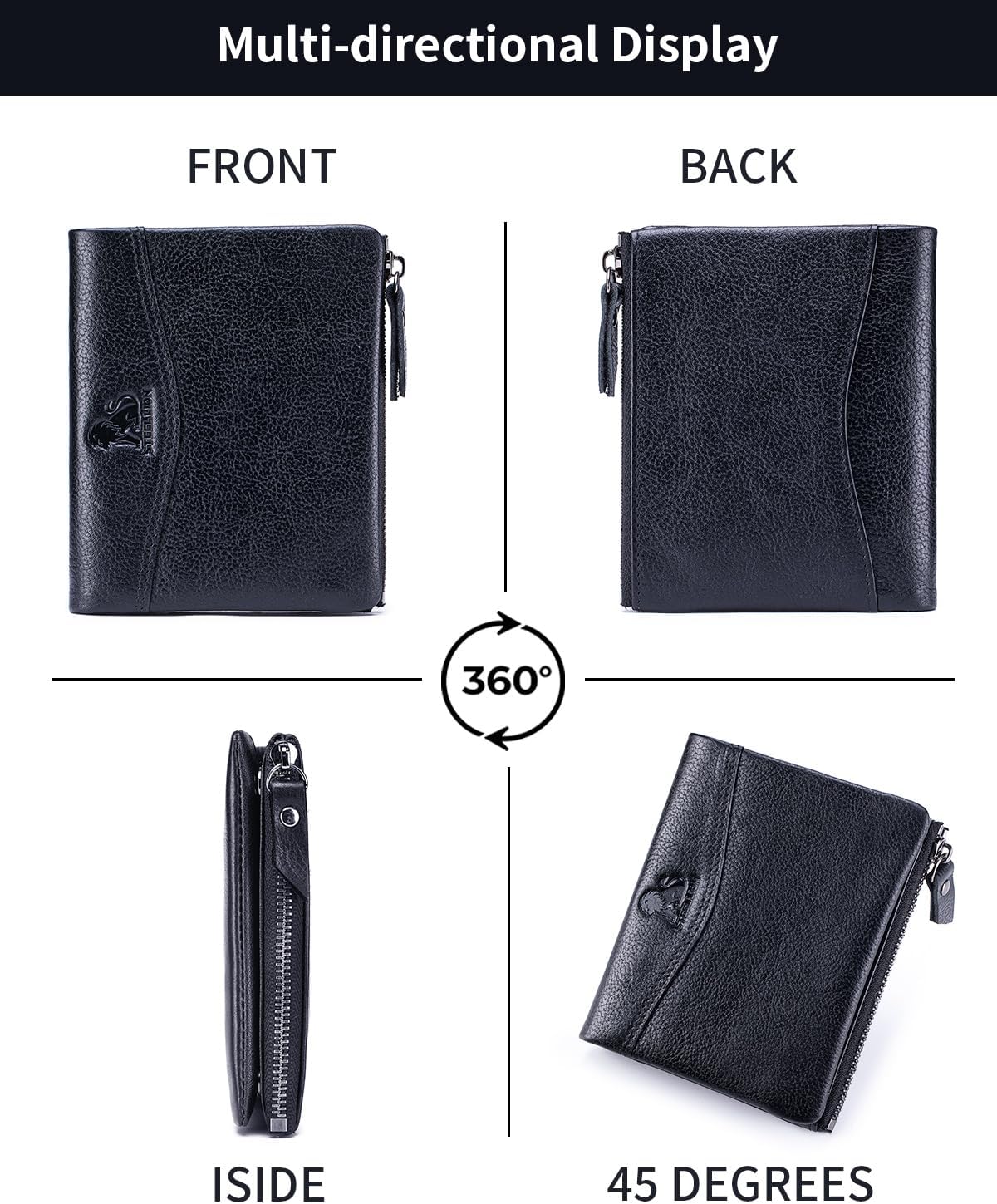 Wallet for Women, RFID Blocking Leather Zip Wallet, 10 Card Slots