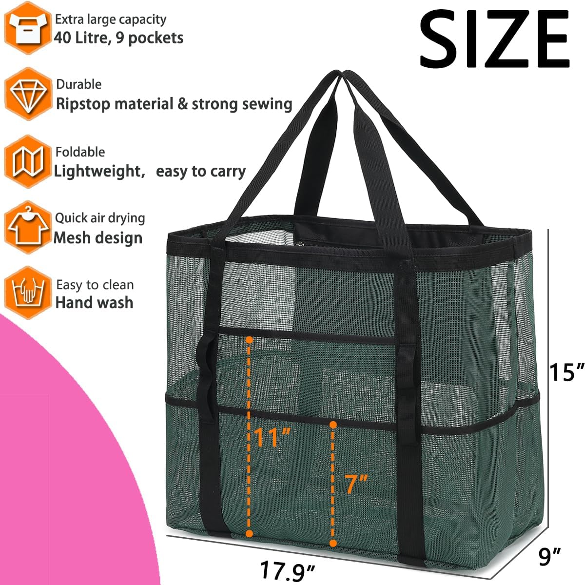 Fammart Large Mesh Beach Bag for Women, Oversized Beach tote Swim Pool Bag
