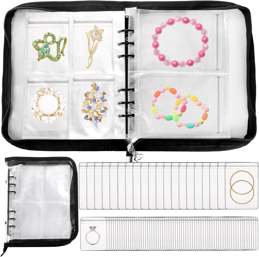91 Slot Transparent Jewelry Organizer Book with Zipper
