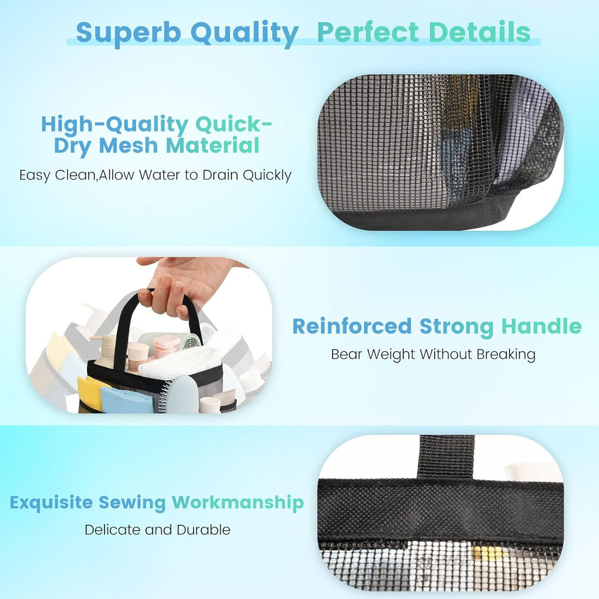 Mesh Shower Caddy Portable for College Dorm Room Essentials for Girls with 9 Pockets,Large-Capacity Shower Basket,Quick Dry Toiletry Tote Bag for Women,Outdoor Gym,Travel,Swim,Beach Camping Essentials