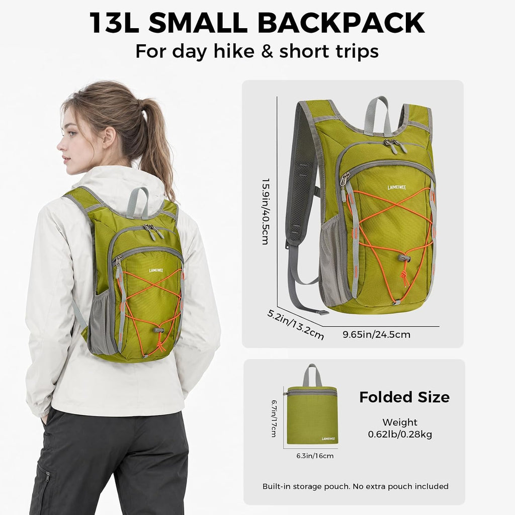 Small Hiking Backpack 13L Lightweight Foldable Travel Daypack for Men Women