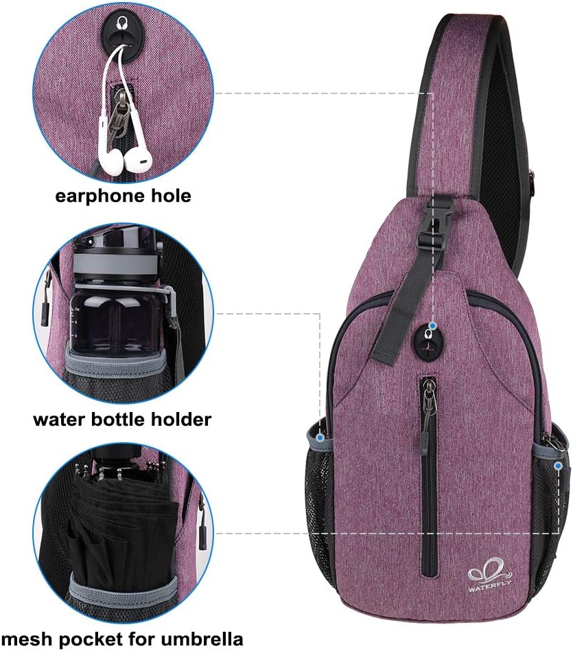 WATERFLY Crossbody Sling Backpack Sling Bag Travel Hiking Chest Bag Daypack (Purple)