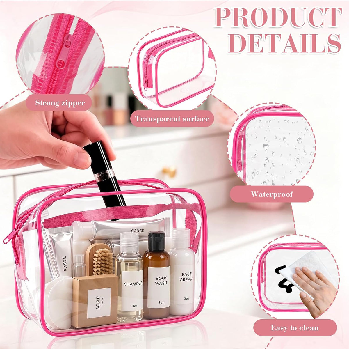 12PCS Clear Makeup Bags With Zipper Waterproof Travel Toiletry Bags PVC