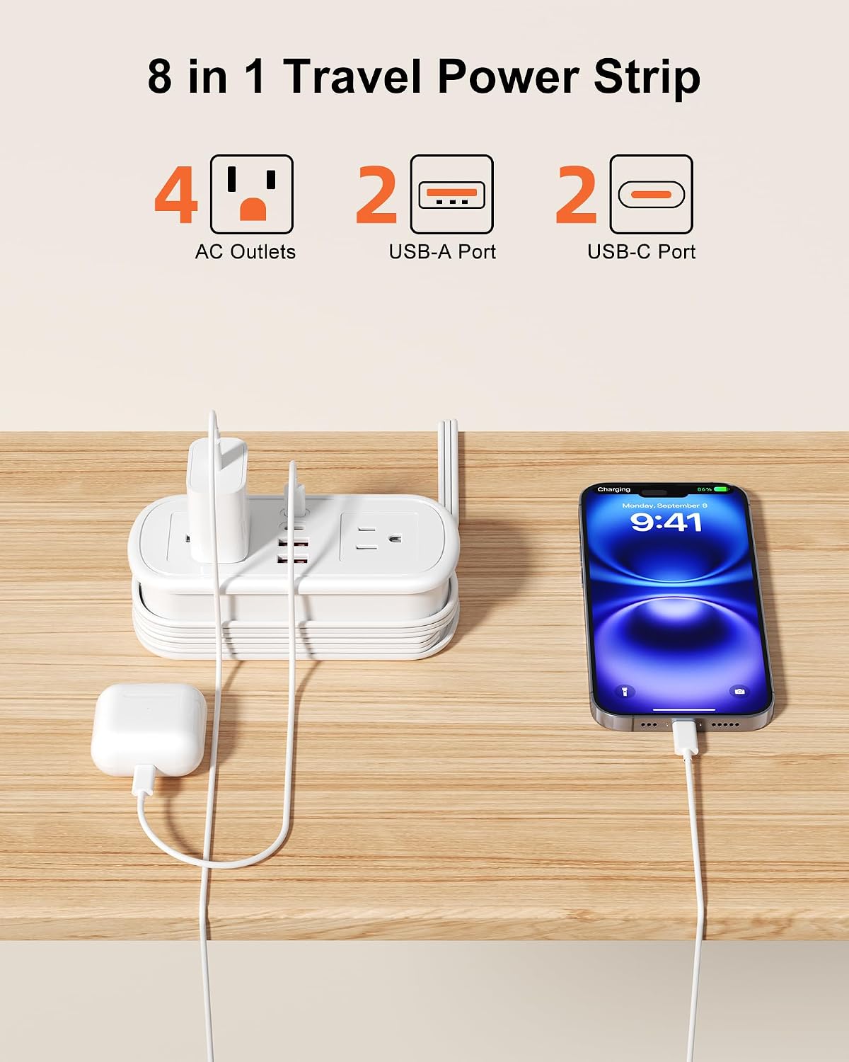 Travel Power Strip - 5FT Wrap-Around Extension Cord Cruise Essentials
