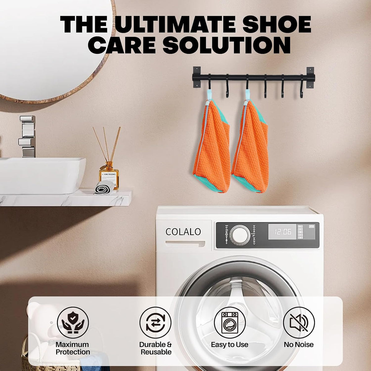 Shoe Washing Machine Bag: Laundry Shoe Bag for Washer and Dryer - 2pc Reusable Shoe Cleaning Bag for Sneaker Tennis Shoes Unstain Cleaner Kit(Orange 2 Pcs)