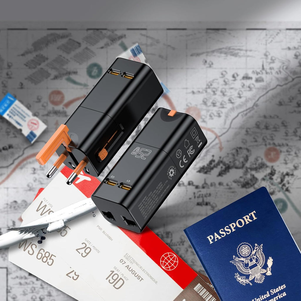 Universal Travel Adapter, 25W GaN, 2 USB-C, US/UK/EU/AU Plug