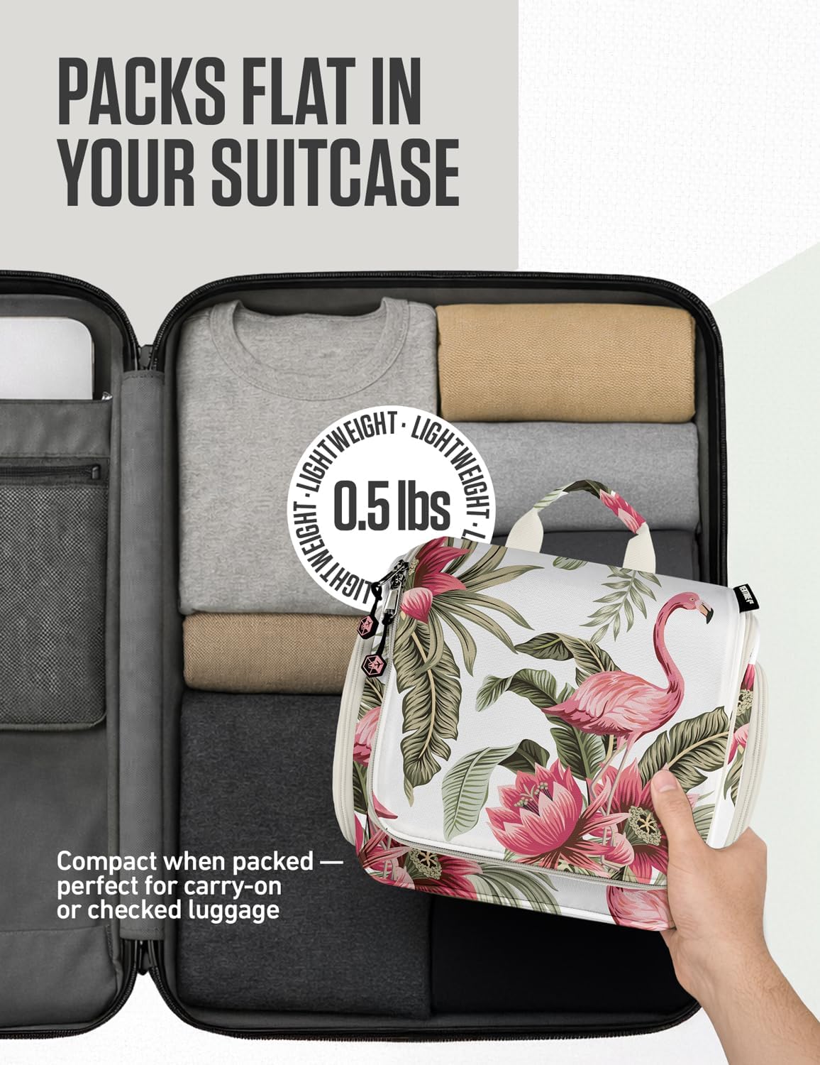 VENTURE 4TH Hanging Travel Toiletry Bag, 17 Compartments - Pink Flamingo