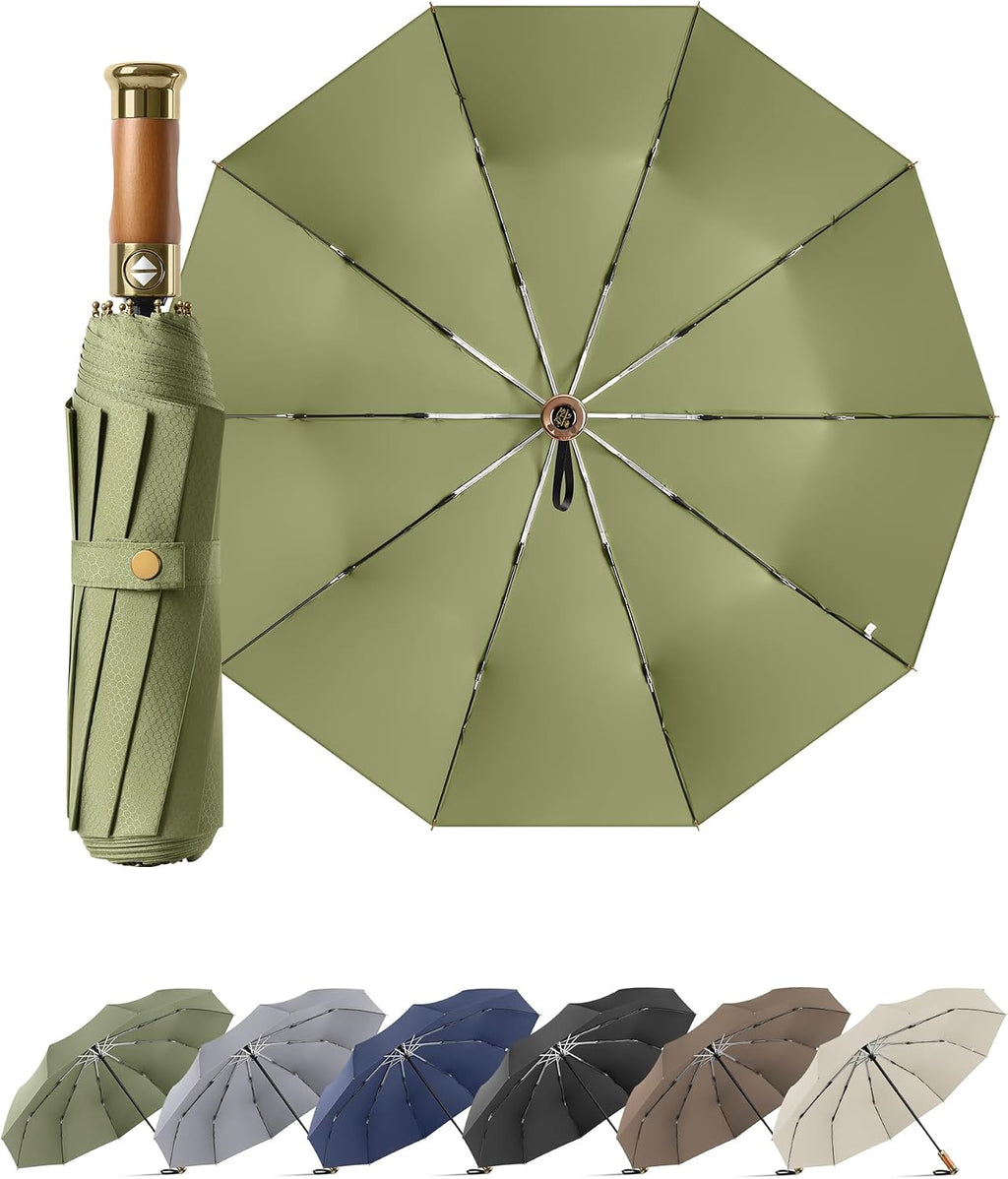 Rain Cats Large 45/50 Inch Umbrellas for rain Strong10 Ribs Fiberglass Umbrella Windproof Wabig Compact Automatic portable Folding Travel Thick Fabric Wood handle