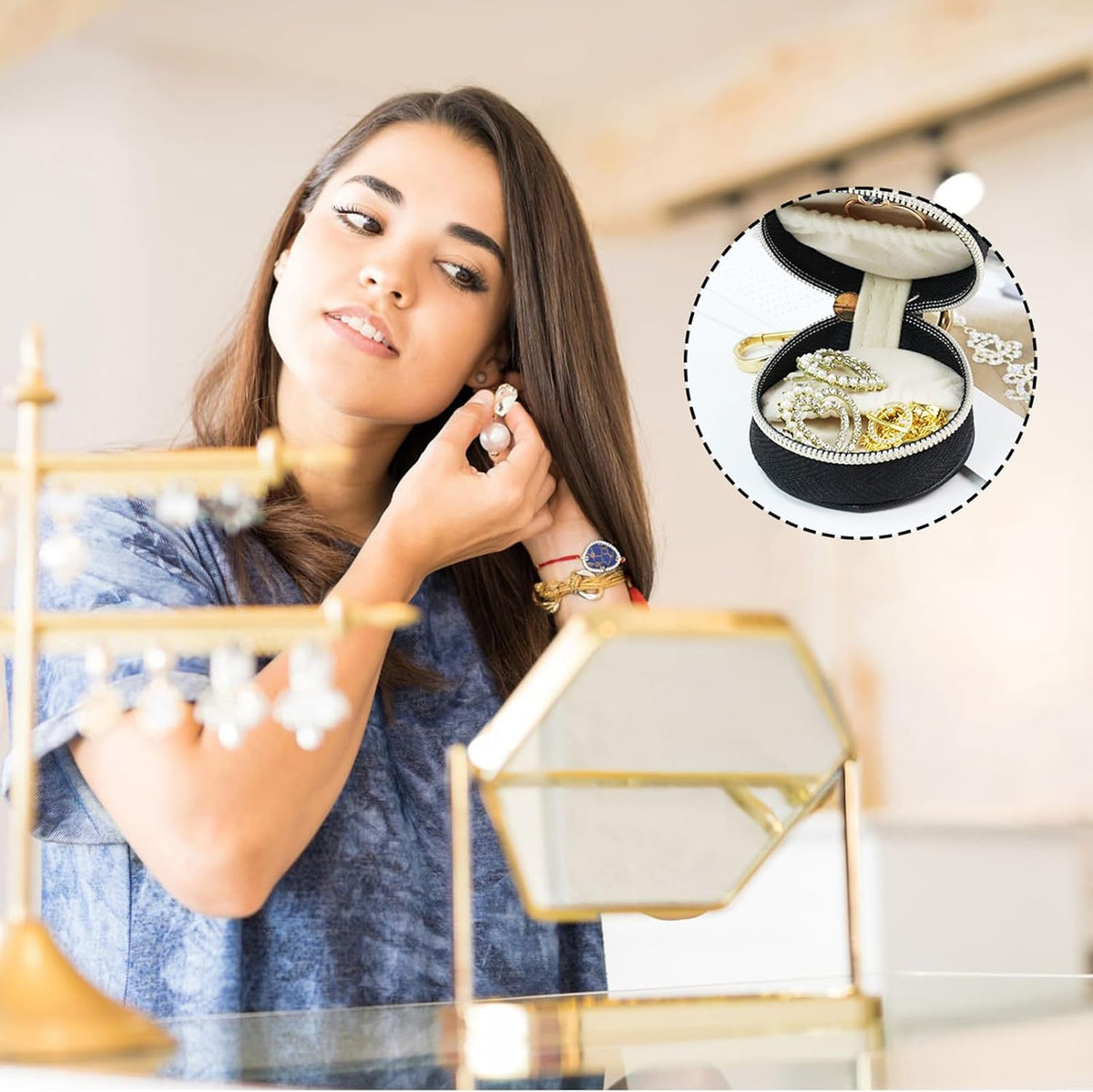 Portable Ring Keychain Holder - Black Jewelry Holder