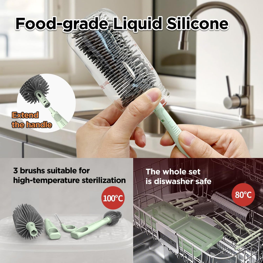 YOTIME Travel Bottle Brush Set, Foldable Drying Rack, Dispenser