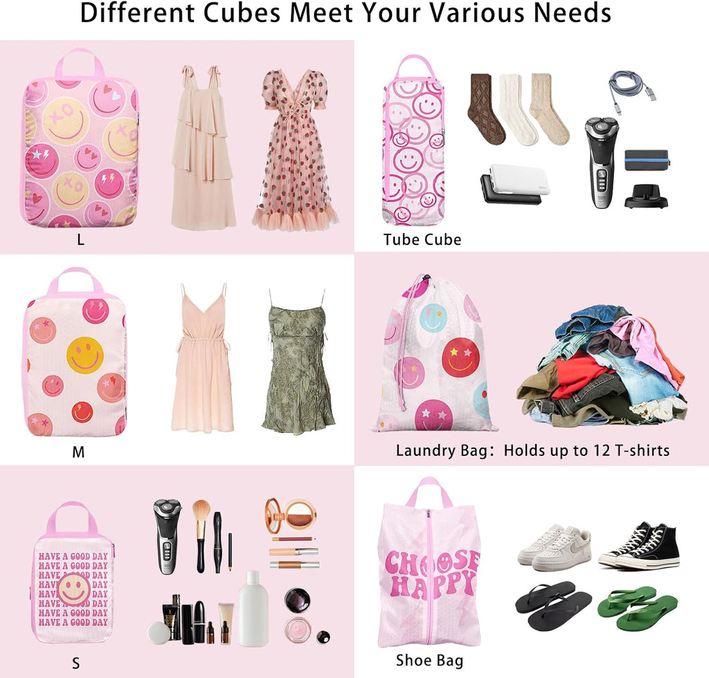 6 Pcs Compression Packing Cubes, Packing Cubes for Travel, Waterproof Luggage Organizer Bags Set, Cute Packaging Cubes for Women Kids Backpack Carry-Ons