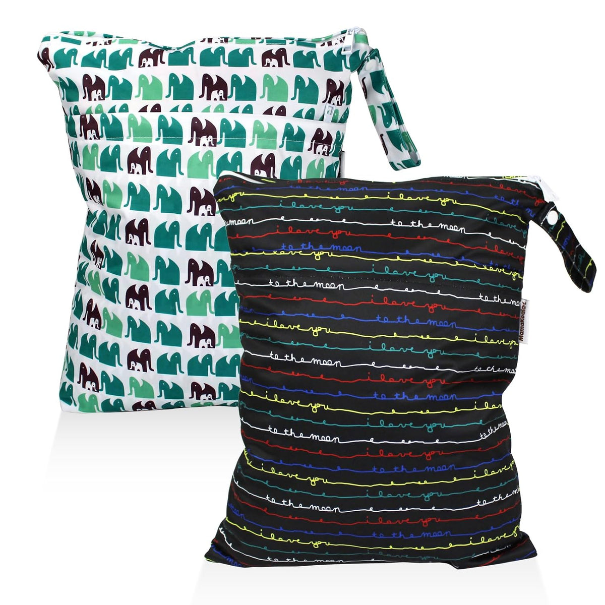 Mama Koala 2 Pack Wet Dry Bags on the Go, Swimming Pool, Beach, in Gym, Fitness Center, Natatorium, Polyester Waterproof Diaper Bag with 2 Pockets, Portable, Reusable, Machine Washable - 12in/16in-022