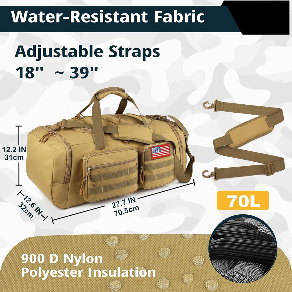 Tactical Gym Bag for Men,70L Large 3-in-1 Sports Duffle Bag for Travel Gym