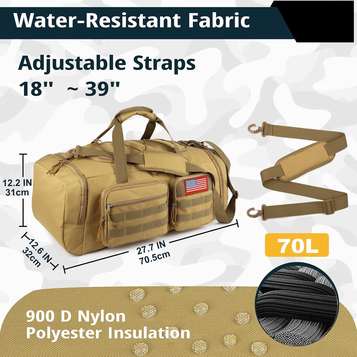Tactical Gym Bag for Men,70L Large 3-in-1 Sports Duffle Bag for Travel Gym