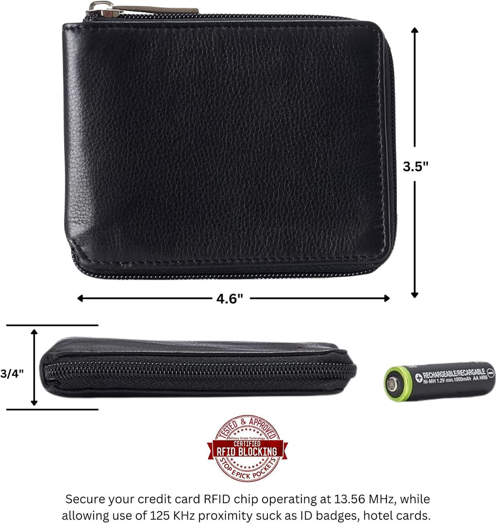 Alpine Swiss Logan Mens Bifold Wallet All-Around Zipper Closure RFID Safe