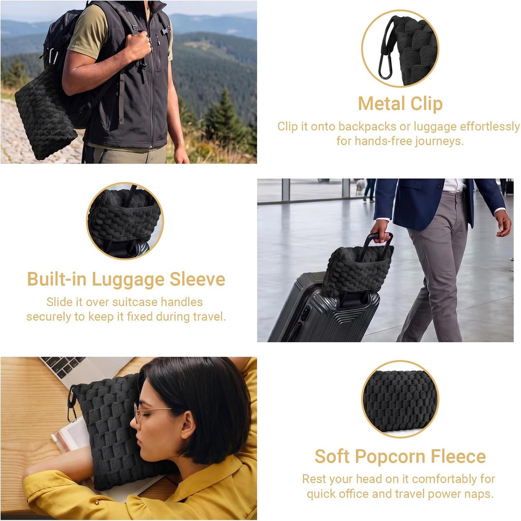 Travel Blanket with Bag, Soft Fleece Portable Airplane Blanket, Black