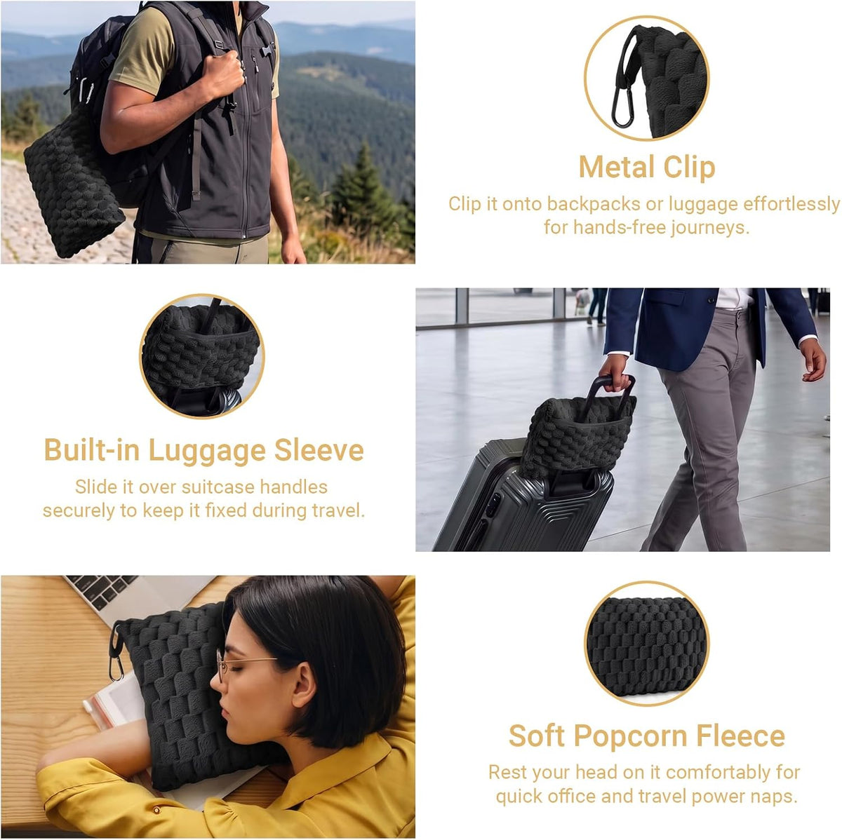 Travel Blanket with Bag, Soft Fleece Portable Airplane Blanket, Black