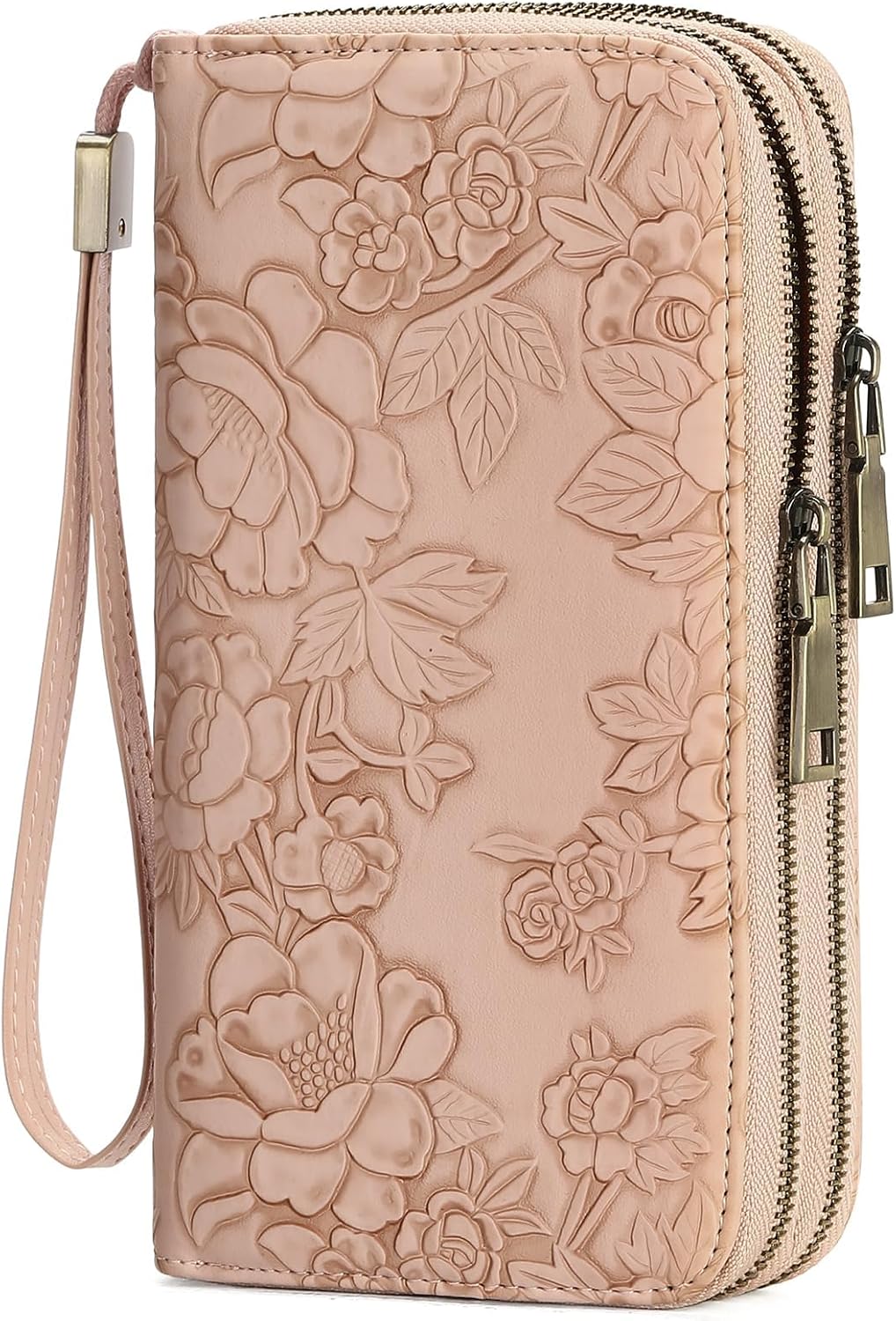 GAEKEAO RFID Leather Wristlet Wallet for Women with Grip Strap