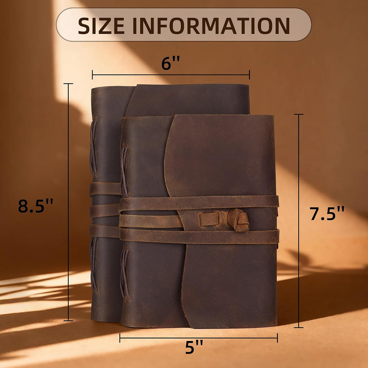 Leather Journal Notebook Genuine Leather Bound Journal Cover for Writing 300 Handmade Kraft A5 Lined Pages Vintage Journal Daily Notepad for Men Women Travel, Brown (8''x6'')