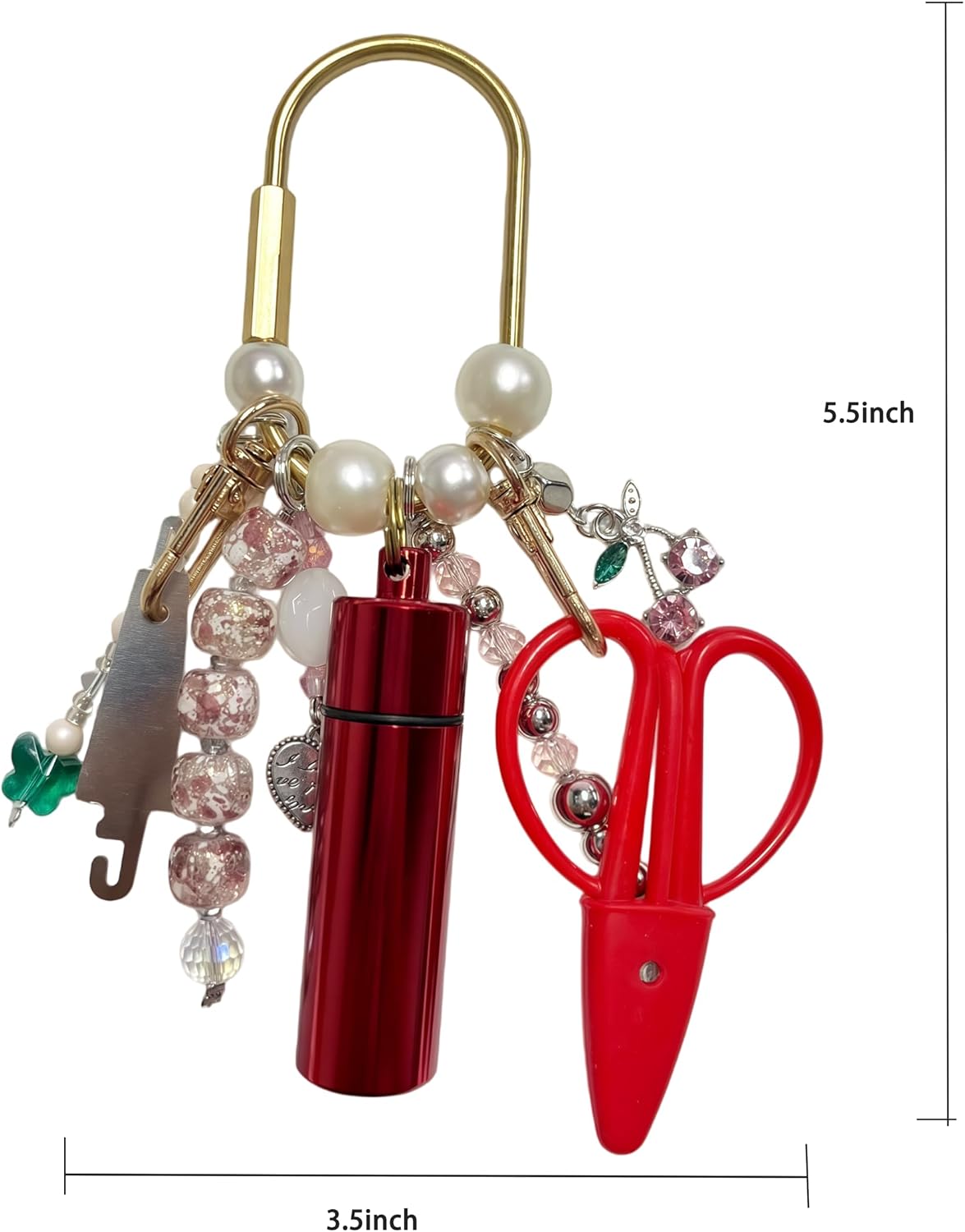 MEYAGO Needlepoint Bag Charm Tool Kit with Mini Embroidery Scissors, Needle Threader, Needle Holder Tube & Gold Keyring, Portable Embroidery Accessories for Cross Stitch Sewing DIY Crafts (Red)