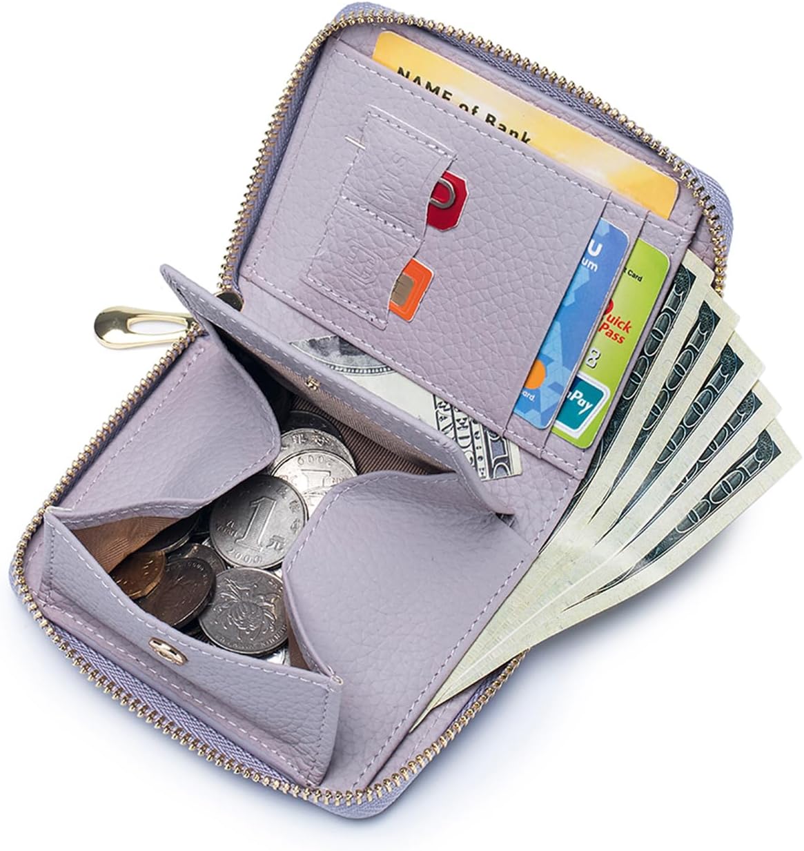 RFID Blocking Small Wallet for Women, Zip Around Design