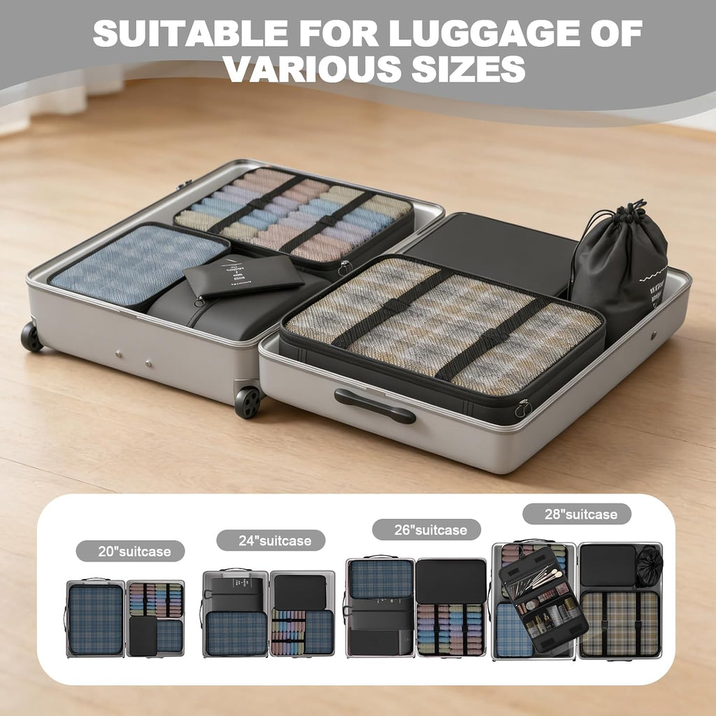 8 Set Packing Cubes for Travel, Suitcase Organizer Bags for Luggage (Black)