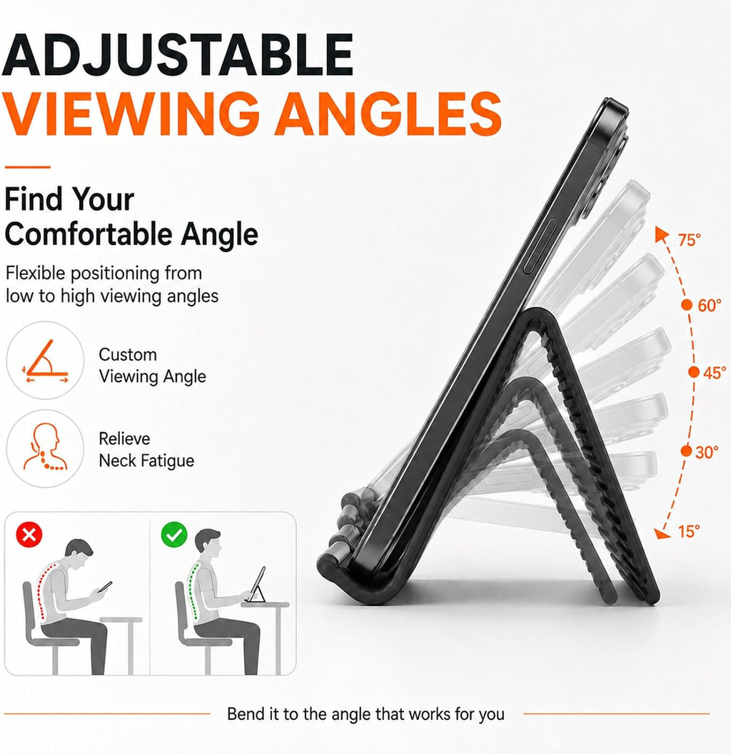 2PCS Portable Foldable Silicone Aluminum Phone Holder, Orange&Black