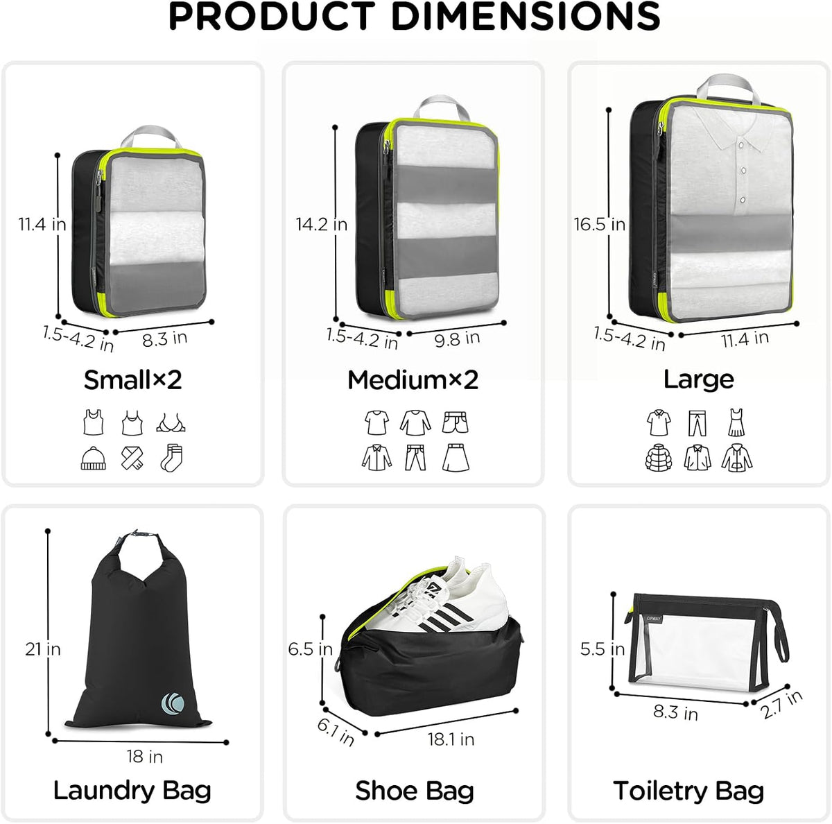 Cipway Compression Packing Cubes Mesh (8 Pcs, Black)