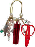 MEYAGO Needlepoint Bag Charm Tool Kit with Mini Embroidery Scissors, Needle Threader, Needle Holder Tube & Gold Keyring, Portable Embroidery Accessories for Cross Stitch Sewing DIY Crafts (Red)