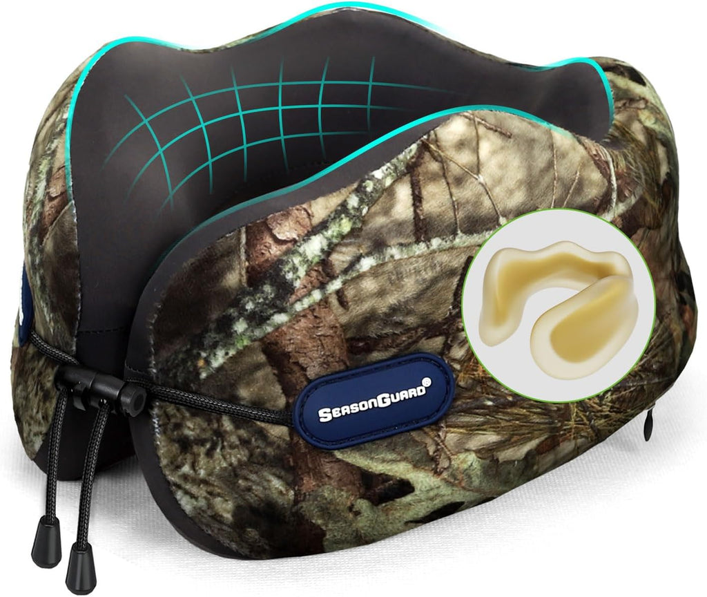 Travel Car Airplane Neck Pillow - Memory Foam Head Rest Support Traveling Essentials - Sleeping Neck Cushion Pillows for Adult Kids - Long Flight Air Accessories Gift for Women - A02 Mossy Oak