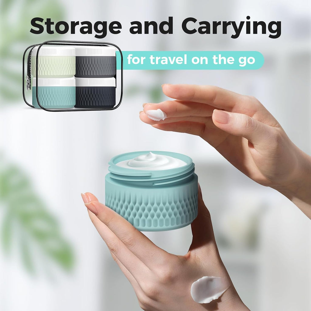 Travel Containers for Toiletries, 2oz Silicone Cream Jars BPA Free