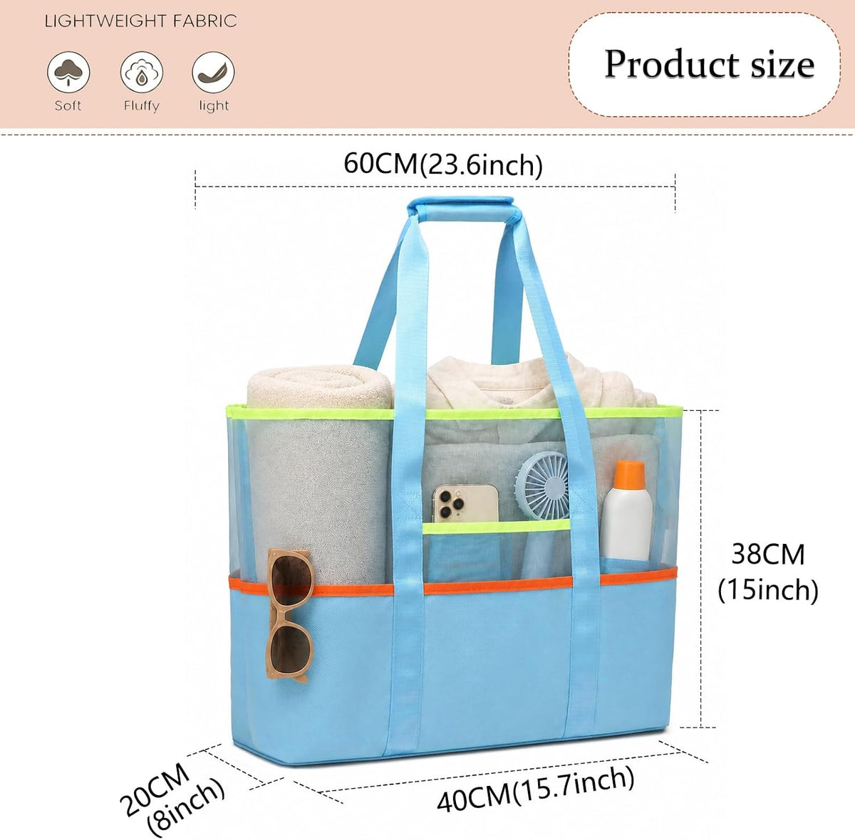 UBasic UBsic Mesh Beach Bag with Zipper Large Tote Foldable Mesh Travel Bag