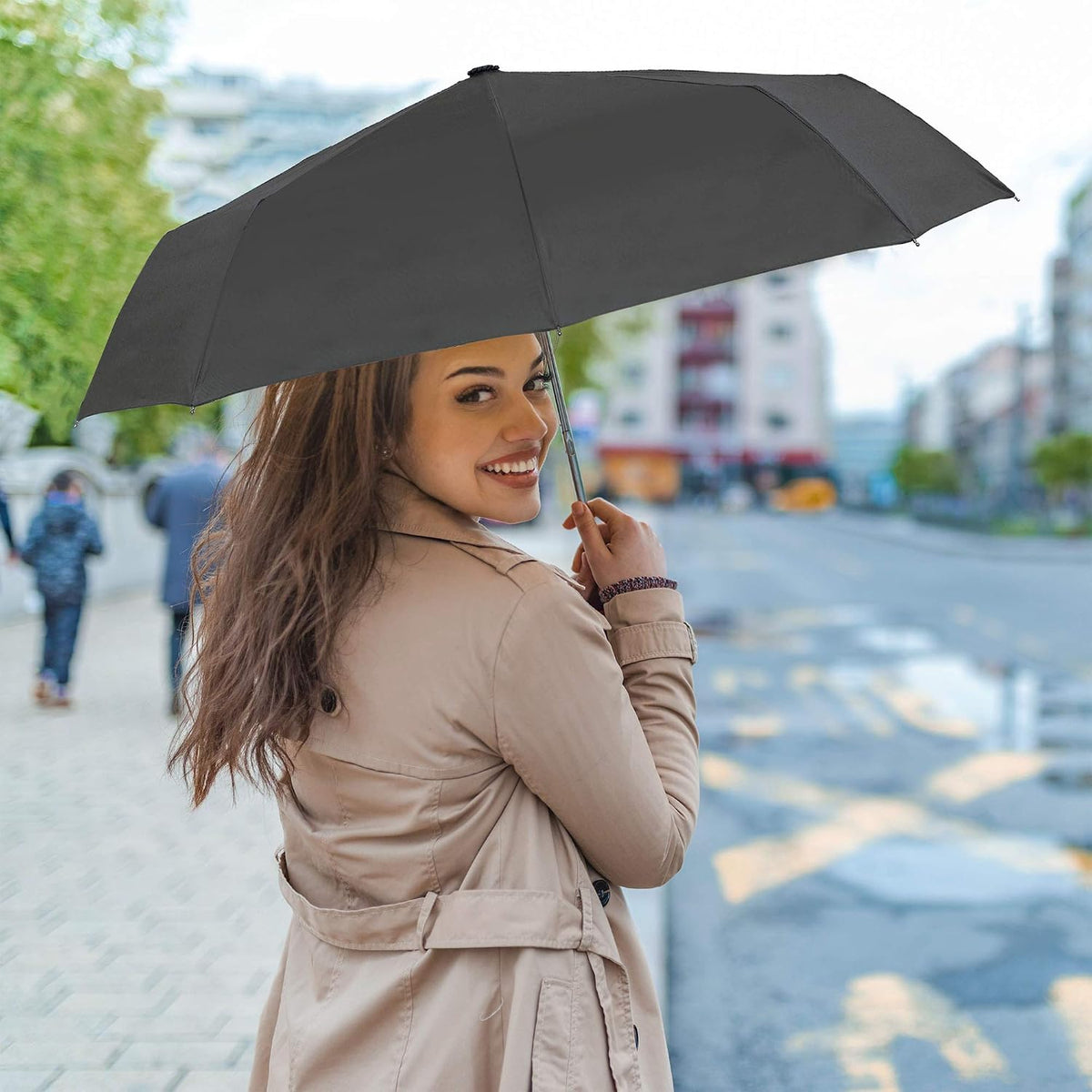 RainPlus Windproof Travel Umbrella - Compact, Automatic, Folding and Portable - Umbrellas For Rain for Men and Women - Car, Backpack, Purse, Strong & Wind Resistant