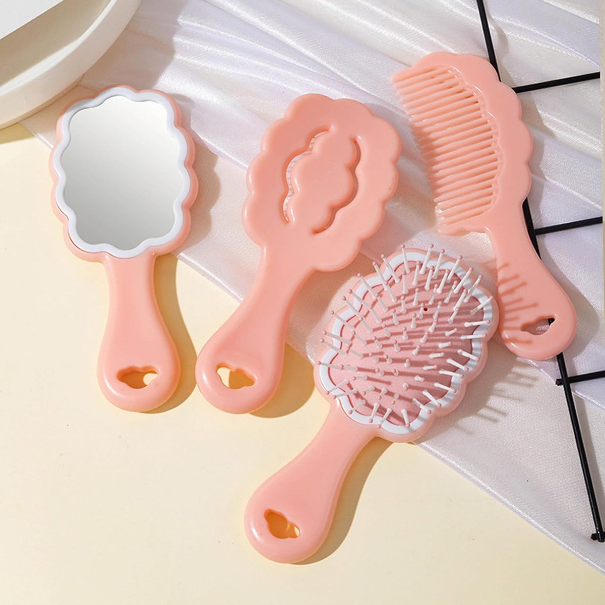 4 Pieces Mini Wet Hair Brush Hair Comb Set For Women Girls Kids Gift Small Cute Cloud shaped Hair Comb Hair Brush Handheld Mirror Set Travel Detangling Comb Massage HairBrush with Air Cushion (Pink)